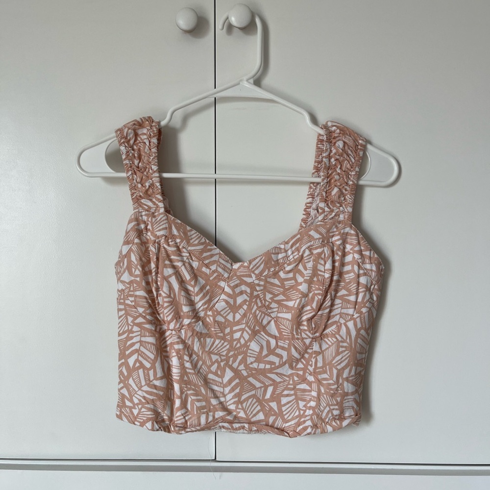 Joules Cream and Pink Leaf-Print Cropped Tank
